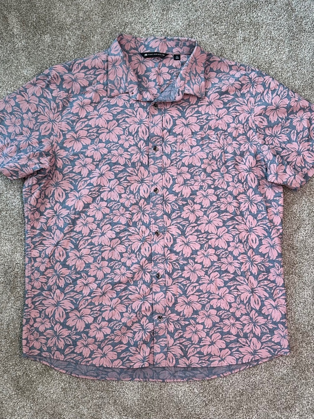 TravisMathew Hawaiian Floral Button Up Shirt Pink Gray Golf Camp Mens XXL